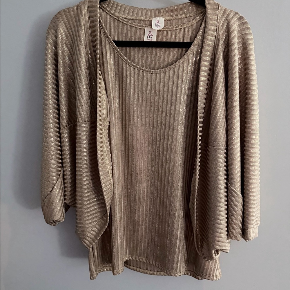 Like Love Shimmering Gold Women's Cardigan & Tank
